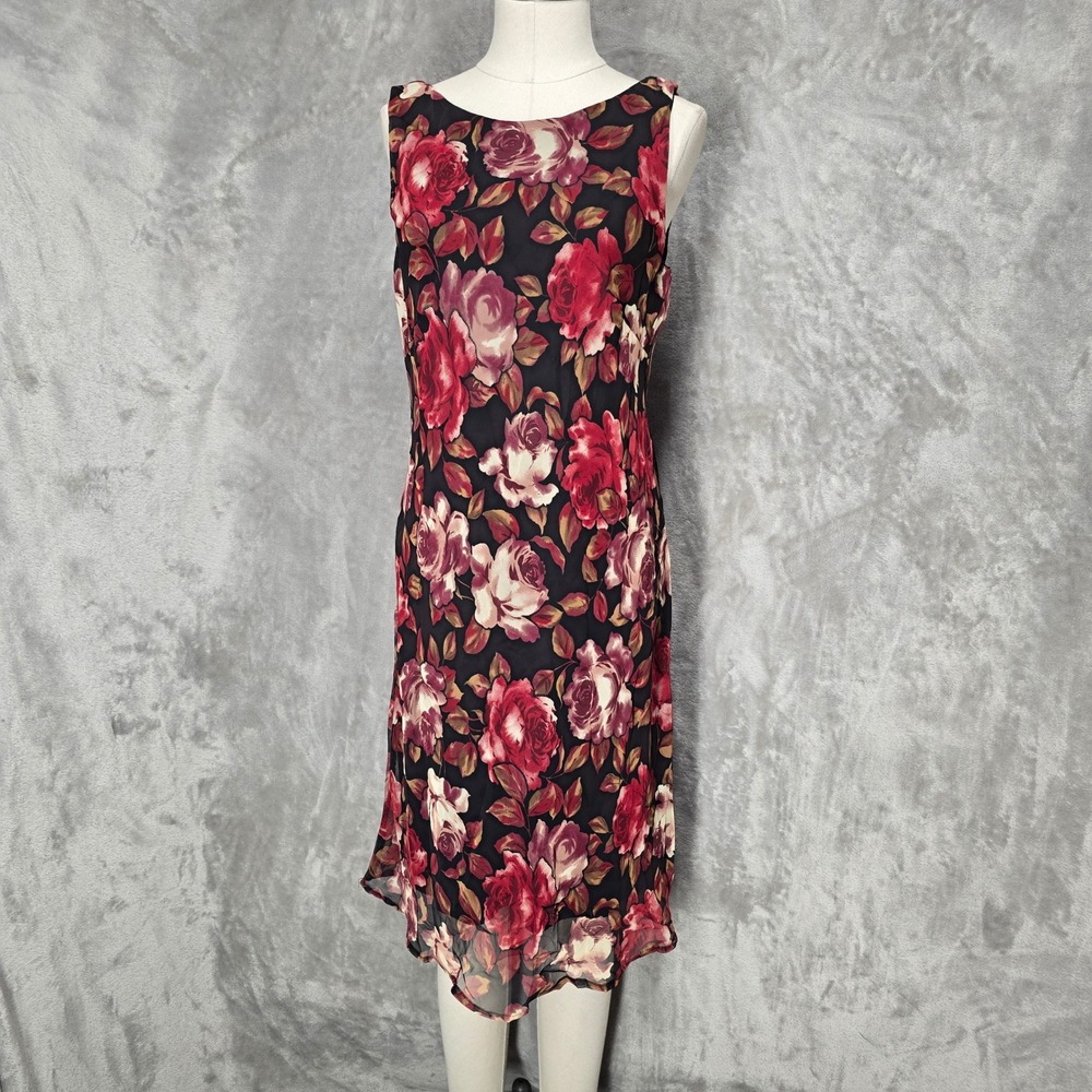 Connected Petite Sheath Dress Womens 14P Black Red Floral Cowl Back Whimsigoth